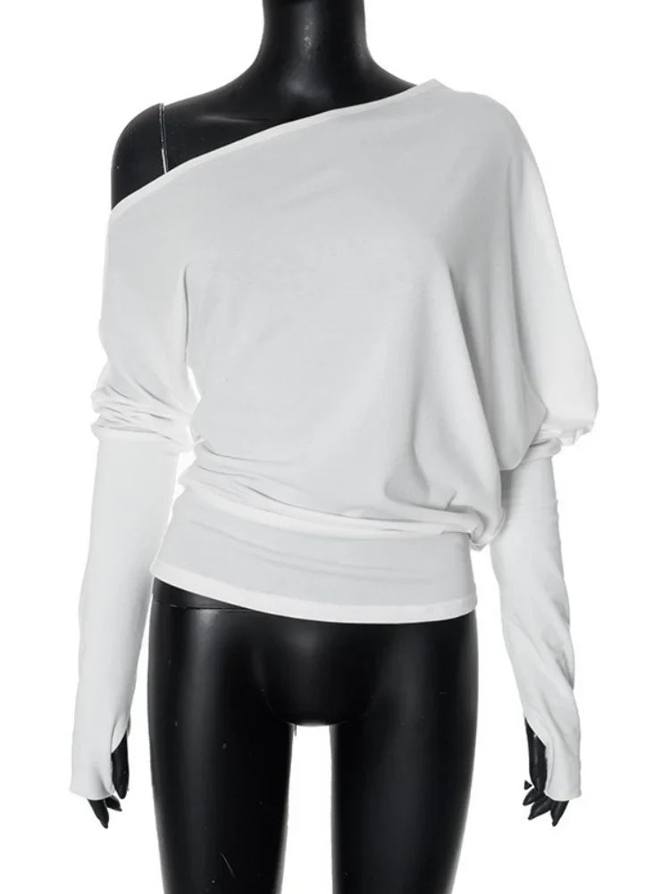 Collar Oversized T Shirt For Women Streetwear Long Sleeve Y2k Tops Solid Color Camisetas Casual Feminist Clothes Tshirt