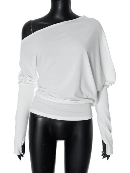 Collar Oversized T Shirt For Women Streetwear Long Sleeve Y2k Tops Solid Color Camisetas Casual Feminist Clothes Tshirt