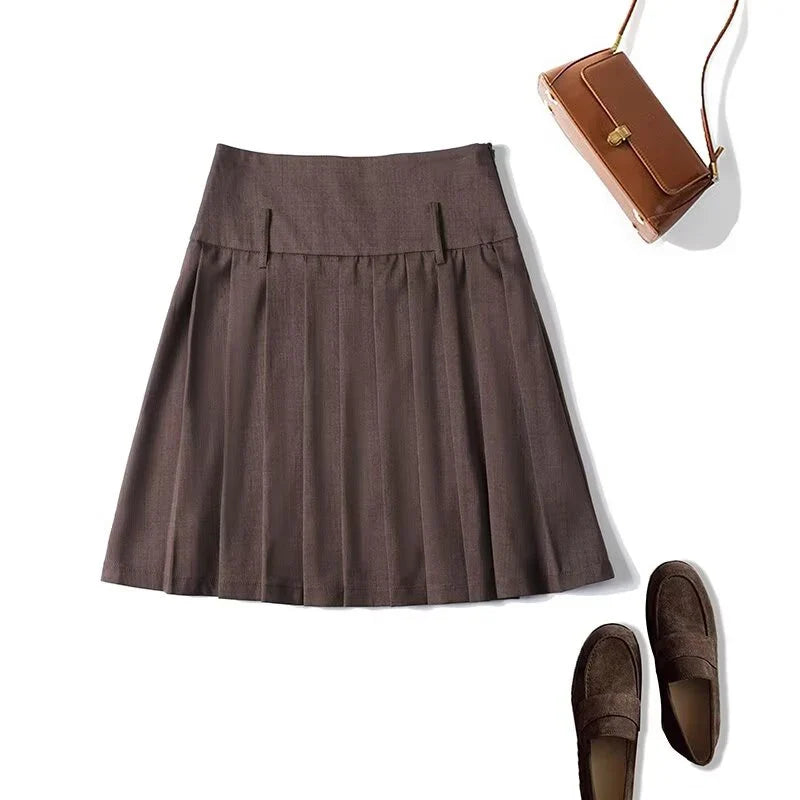 New Commuting Preppy Style Pleated Skirt For Women Side Zipper High Waist Spring Autumn Knee Length Skirts