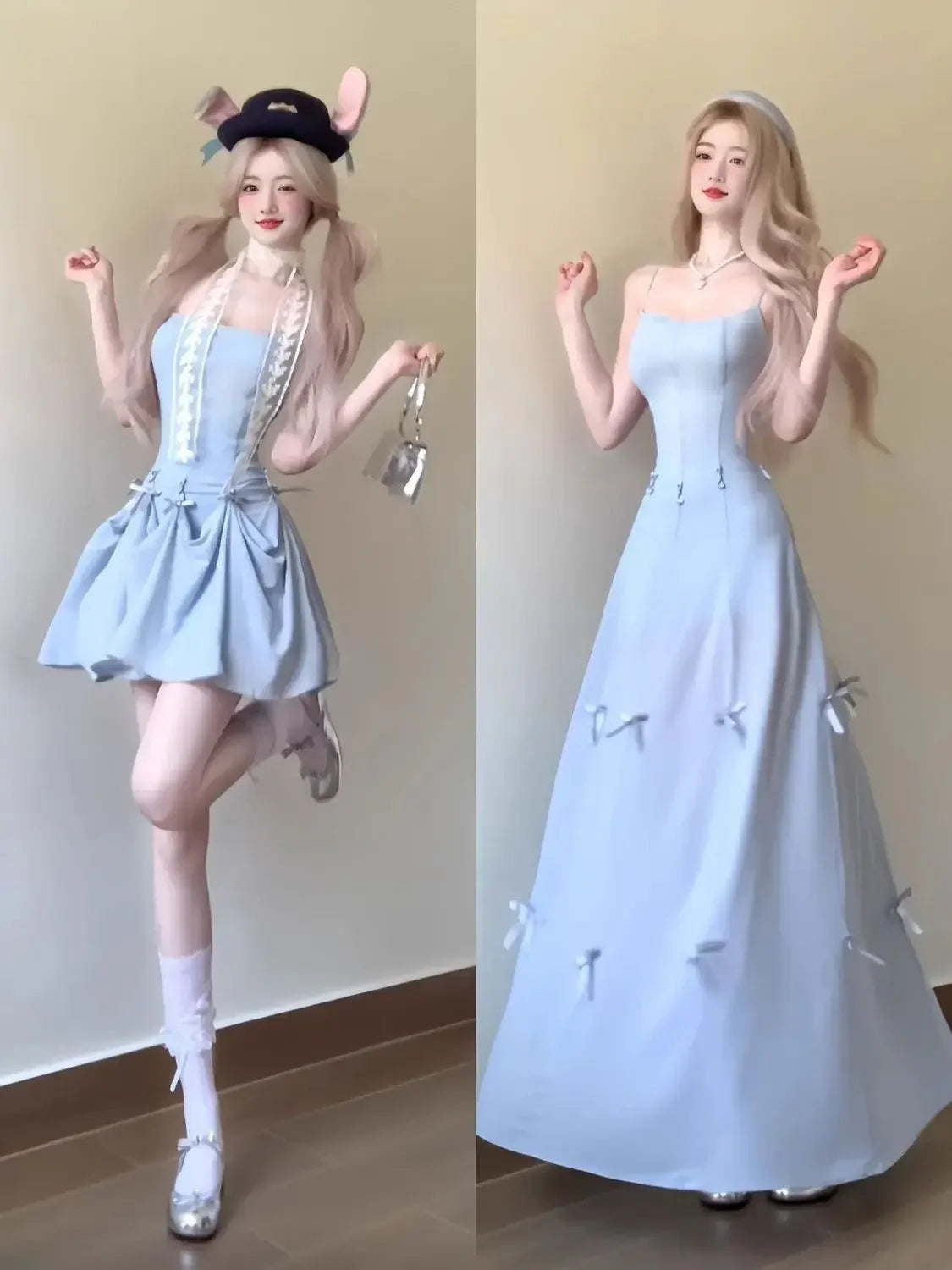 Blue Butterfly Knot Pure Desire Dress Versatile Beautiful Unique Elegant Long Skirt round Neckline Sleeveless Loose Waist