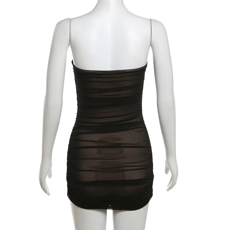 Sexy Sheer Bodysuit Women Summer Double Deck Strapless Solid Folds Skinny Beach Coquettish Fashionable Clubwear Tops