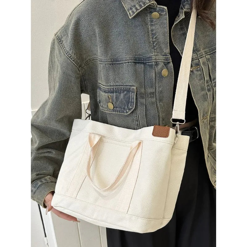 Women Canvas Shoulder Bags Korean Fashion Cloth Girl Students Handbags Large Crossbody Bag for Woman Phone Purse