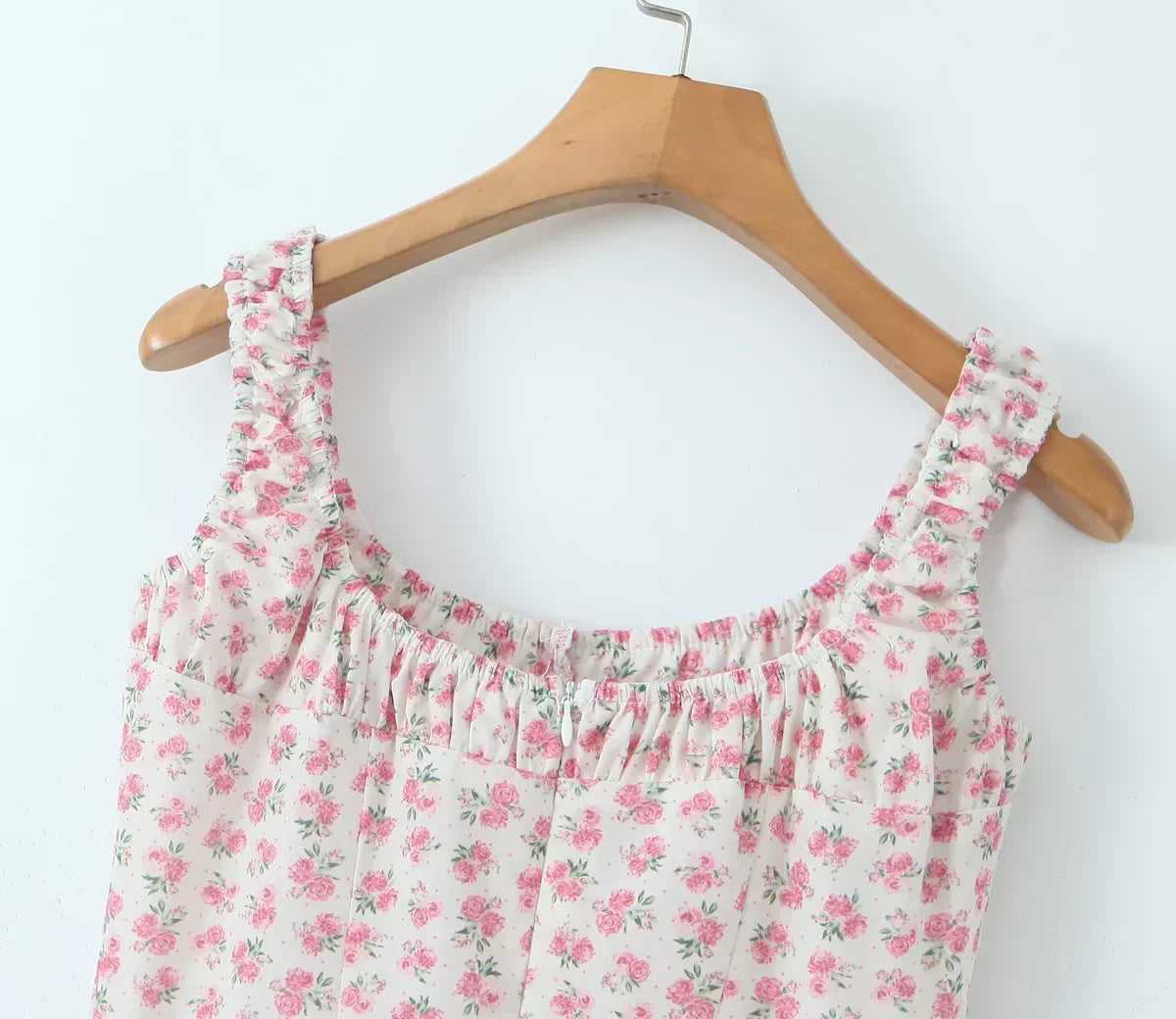 Square Neck Ruffle Strap Ditsy Floral Fit and Flare Midi Dress
