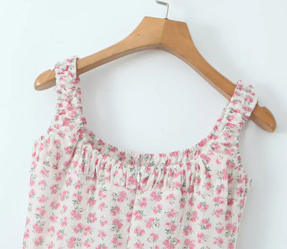 Square Neck Ruffle Strap Ditsy Floral Fit and Flare Midi Dress