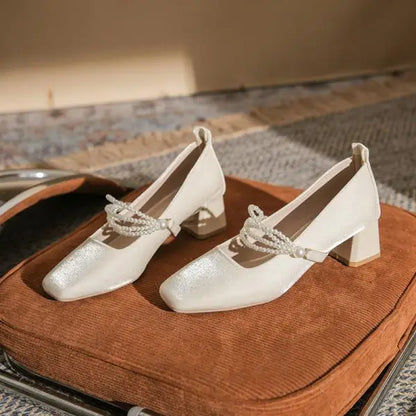 Velvet Shoes Med Square Toe Block Heels High Heeled Sandals Woman Mary Jane Espadrilles Platform Suede Medium Wedding Chunk