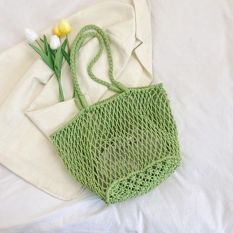 9 Colors Summer Woven Bag For Women Large Capacity Beach Bag Toy Storage Handbag Designer Hollow Out Shoulder Bag 2 Set Tote