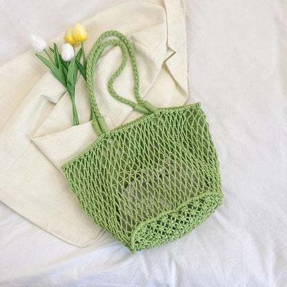 9 Colors Summer Woven Bag For Women Large Capacity Beach Bag Toy Storage Handbag Designer Hollow Out Shoulder Bag 2 Set Tote