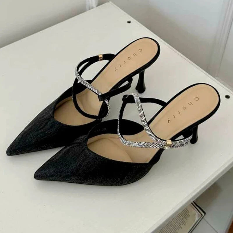 Shiny Pointed Toe High Heels Women Luxury Party Dress Shoes Sexy Elegant Slingback Shoes Fashion Brand Sandals for Women Pumps