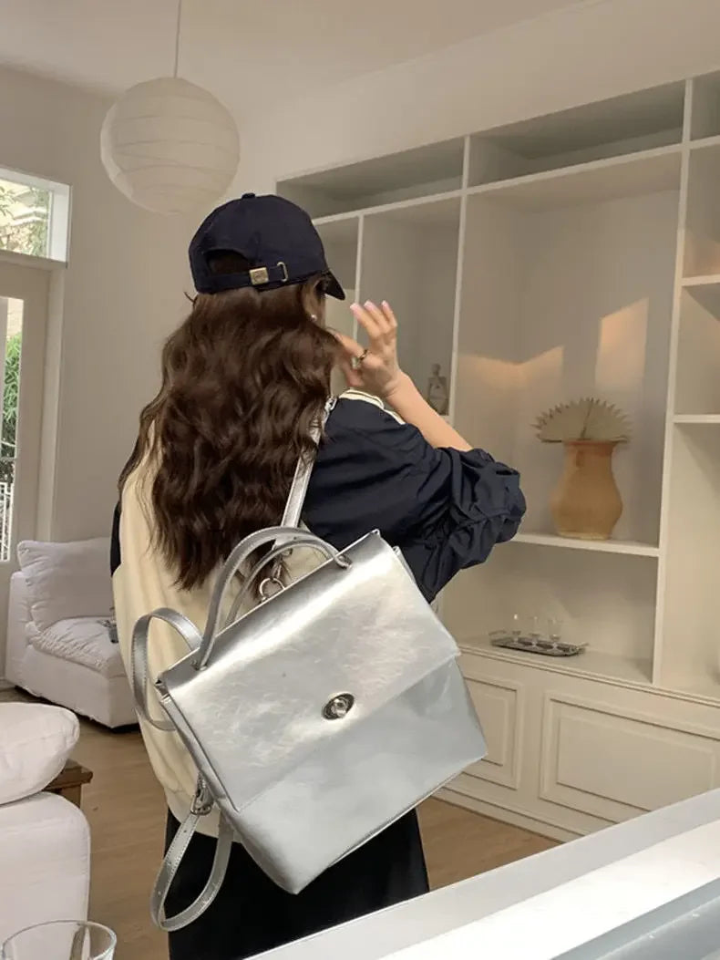 Korean Simple Trendy Solid Schoolbags Y2k Aesthetic High-capacity Fashion Women Handbags Casual All Match Backpack for Students