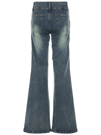Vintage Button-up Denim Pants Street Style Low Rise Baggy Straight Jeans for Women y2k Aesthetic Loose Denim Trouser 90s