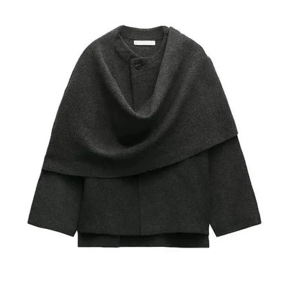 Fashion Asymmetric Scarf Knitted Jacket Women O Neck Single Button Side Slit Solid Loose Coat Winter New Female Chic Outerwear