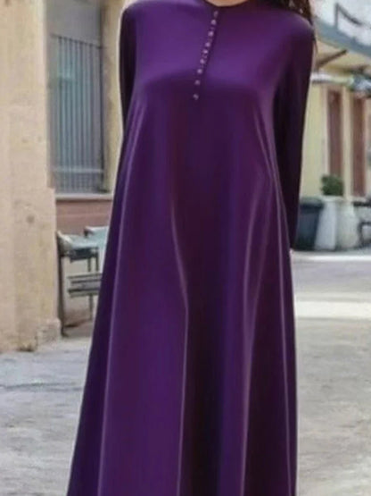 Casual O-neck Long Sleeve Velvet Maxi Dress Temperament Solid Color Loose Party Robes Lady Simple Pleated Commute A-line Dresses