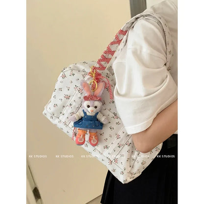 Large Capacity Canvas Bags for Women's Korean Fashion Summer Floral Shoulder Versatile Commuting Underarm Bag