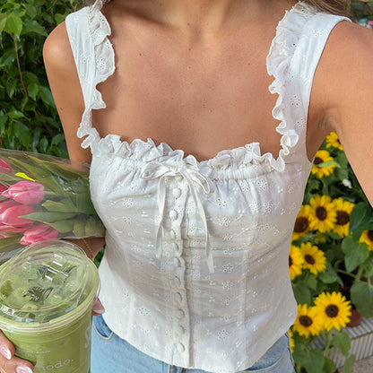 Vintage Tie Front Peplum Tank Top for Women Y2k Cute Sleeveless Backless Crop Top Summer Going Out Blouse Streetwear