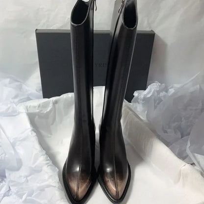 Women's Long Boots Elegant High Heels Black Heeled Ladies Knee Shaft Shoes Fashion Waterproof New In Pu Quality Boot Chic