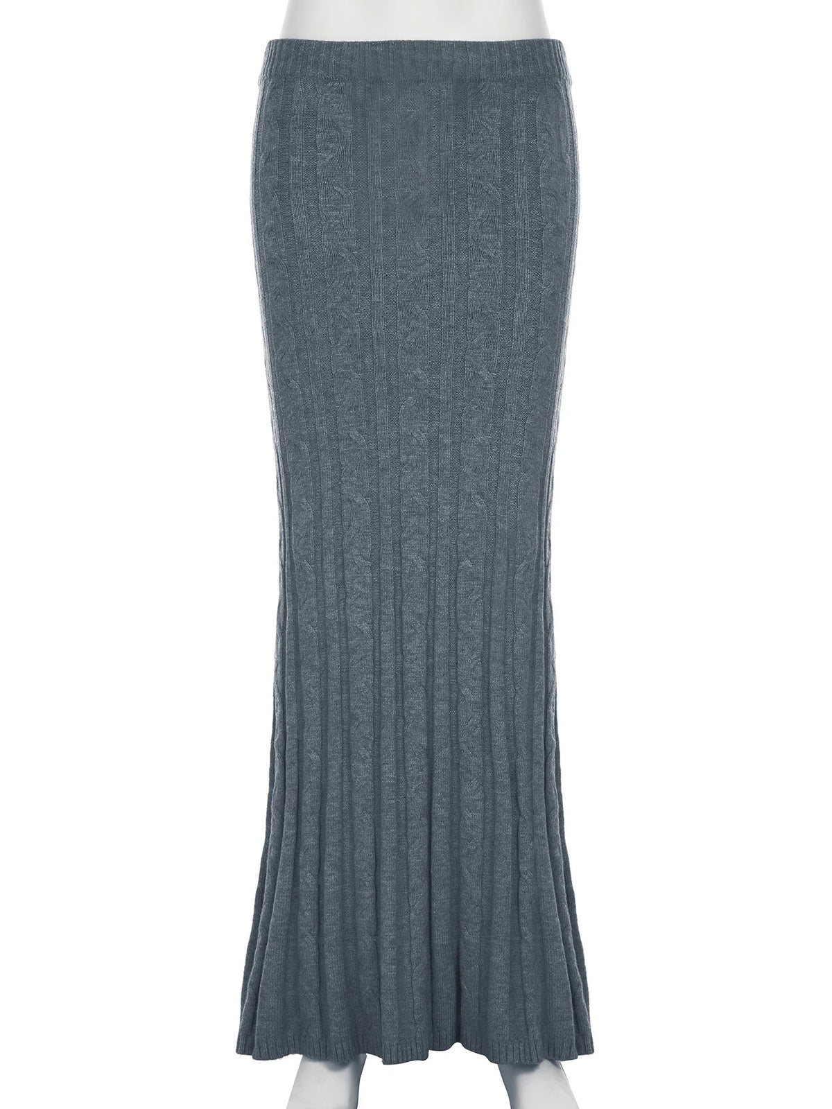 Casual Slim Twists Knitted Trumpet Skirt Basic Solid Mid-Waisted Maxi Skirts Women Autumn Winter Elegant Fashion