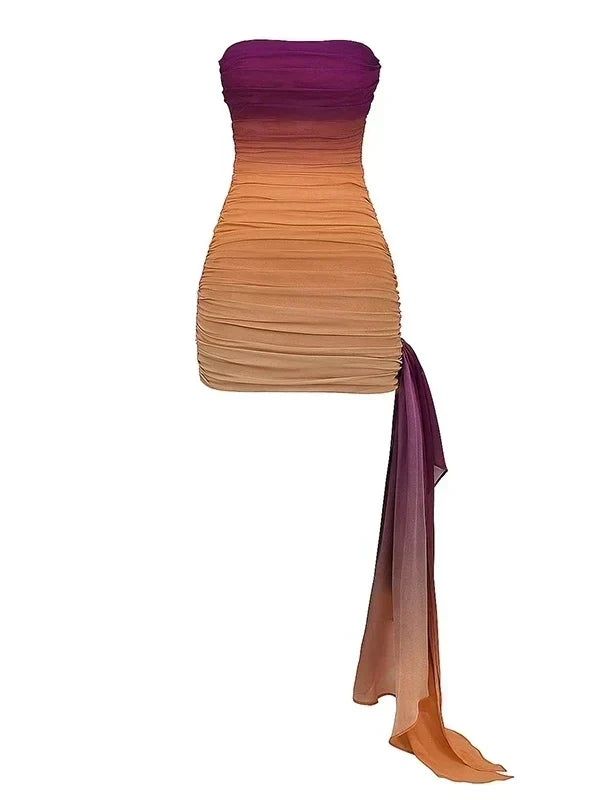 Ombre Draped Ruched Tube Mini Dress