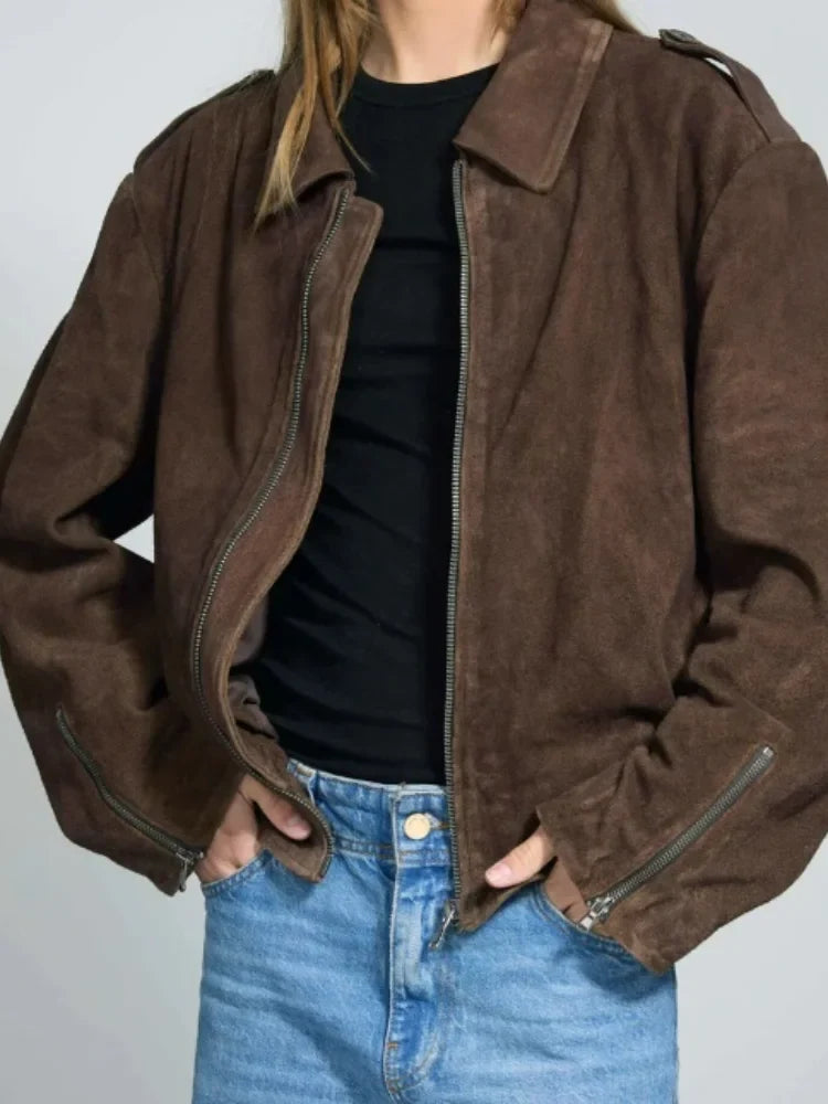 Fashion Lapel Collar Women Long Sleeve Zipper Coats Vintage Slim Solid Short Jackets New Autumn Causal Warm Office Outwear
