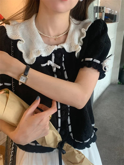 Retro Sweet Sweaters Women Elegant Chic Slim Summer New 2024 Full Sleeve Fashion Gentle Knitted Office Lady Coats