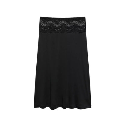 Lace Splicing Mid-Length Skirt Women High-Waisted Fluid Stylish Casual Commuter Skirt Spring Summer New Street Skirt