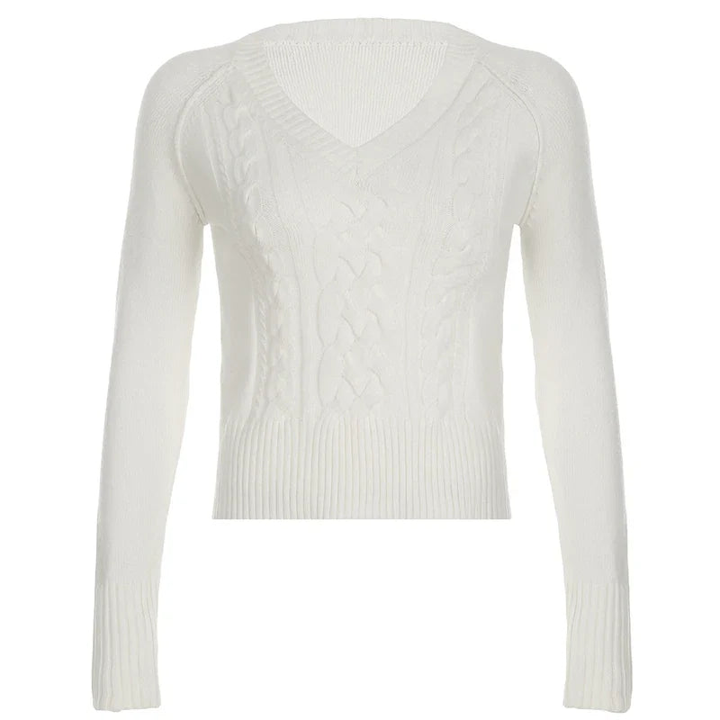 Casual V-neck Sweaters Simple Solid Knitwear Long Sleeve Tops Autumn Winter All-match Slim Fit Pullovers Sweet Homewear