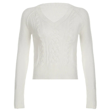 Casual V-neck Sweaters Simple Solid Knitwear Long Sleeve Tops Autumn Winter All-match Slim Fit Pullovers Sweet Homewear