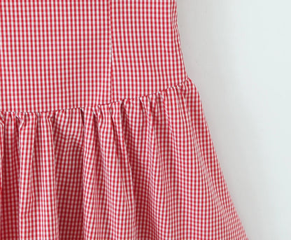 Fashionable Short Red Plaid Dress Women Sexy Backless A-line Mini Summer Halter Dress Vacation Robe 2026