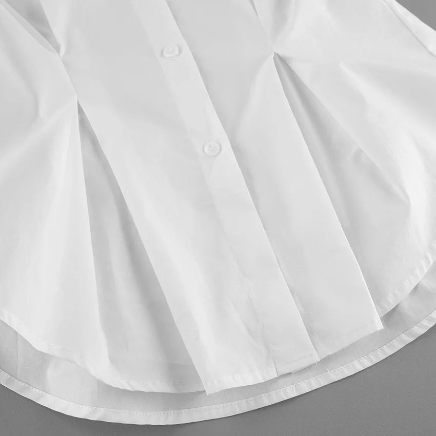Pure cotton shirt for women, high-end, light luxury, versatile, pleated, waist cinching, slim fit, long sleeved, lapel shirt