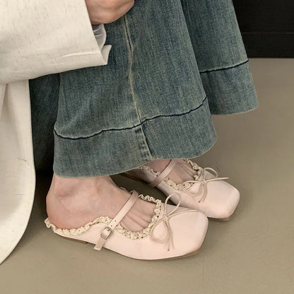 Summer Spring Female Slides Ladies Flats Slippers Shoes Fashion Butterfly-Knot Women Flats Slippers Sandals Shoes Mules