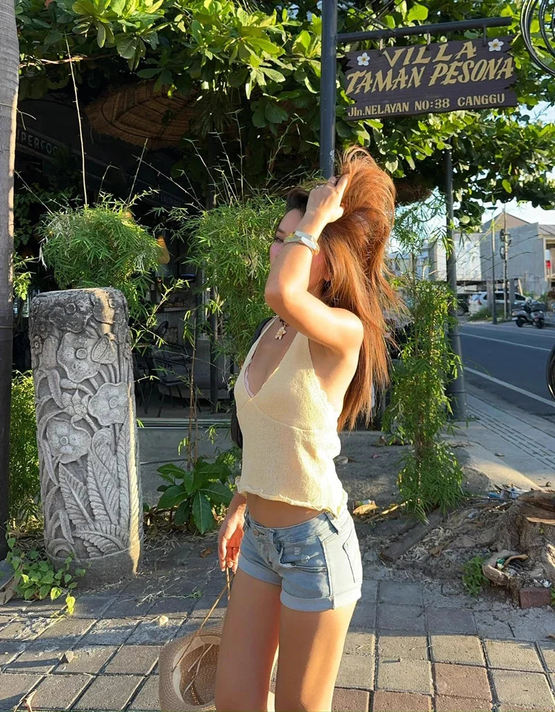 Women's Low Rise Roll Hem Hotpant Denim Shorts Denim Micro Shorts