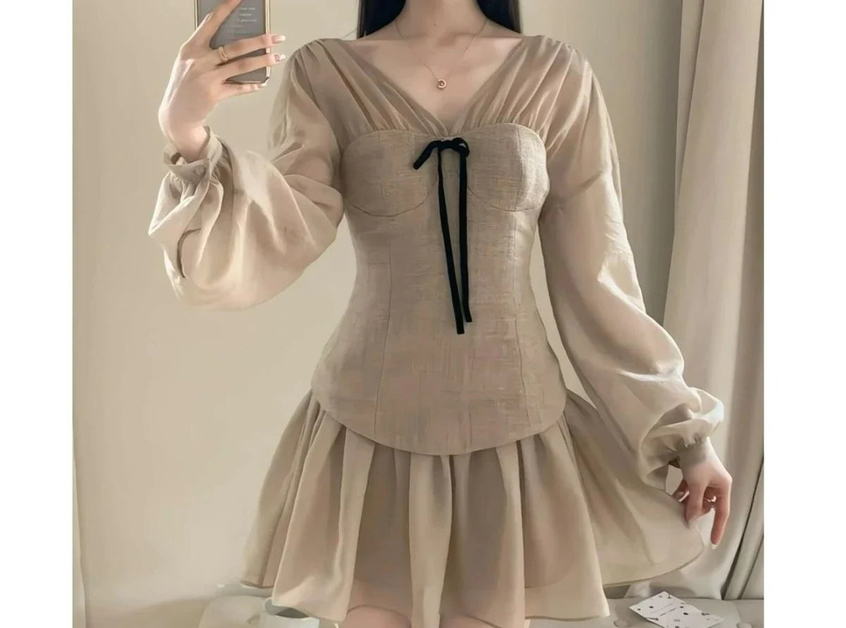 New High-End Elegant V-Neck Waist-Cinching Dress Gentle Style Stunning Slimming A-Line Dress for Women