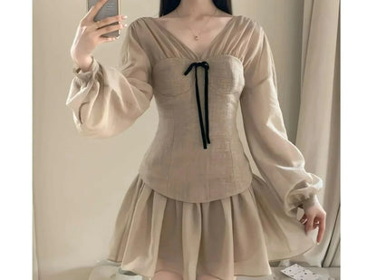 New High-End Elegant V-Neck Waist-Cinching Dress Gentle Style Stunning Slimming A-Line Dress for Women