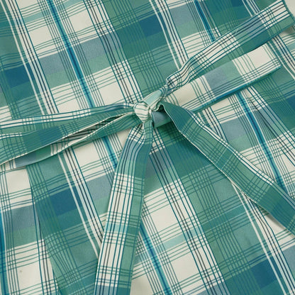 Green Plaid Print Blouse Vintage Turn-down Collar Single-breasted Top French Style Slim-fit Shirts Chic Fashion Clothes