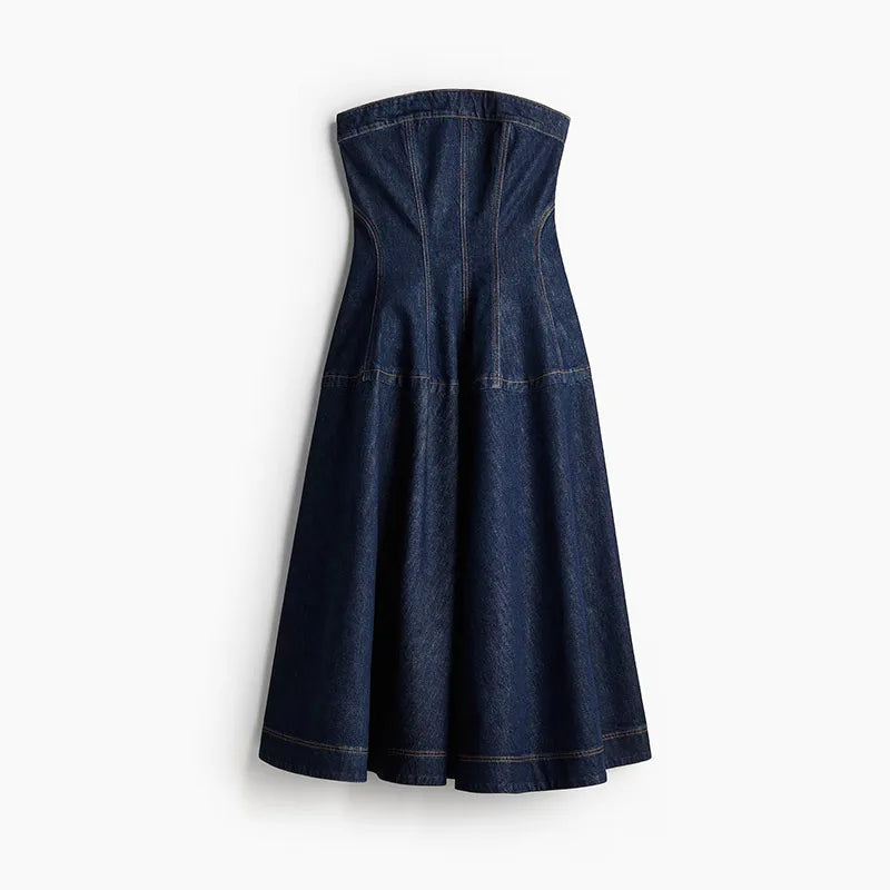 Vintage Denim Vest Skirt Women Outfit Elegant Slash Neck Tank Top Pleated Zippers Mid Skirts Summer Fashion Lady Set