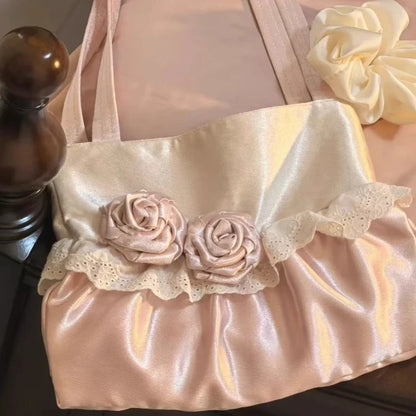 Contrast Color Fashion Office Lady Women's Handbags Y2k Aesthetic Elegant All Match Shoulder Bags Patchwork Flower Underarm Bag