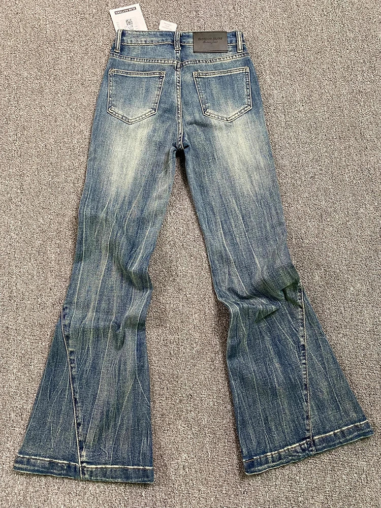 Women's Blue Jeans Vintage Korean Baggy Cowboy Pants Harajuku Wide Denim Trouser 90s Aesthetic Y2k 2000s Trashy Emo Clothes