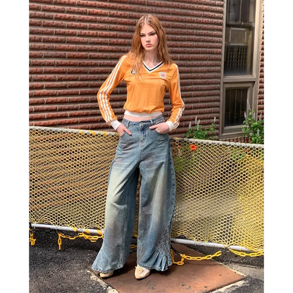 Autumn Loose Simple All-match Wide Leg Pants Women Street Personality Design Y2K Jeans Popular Fashion New Jeans for Women