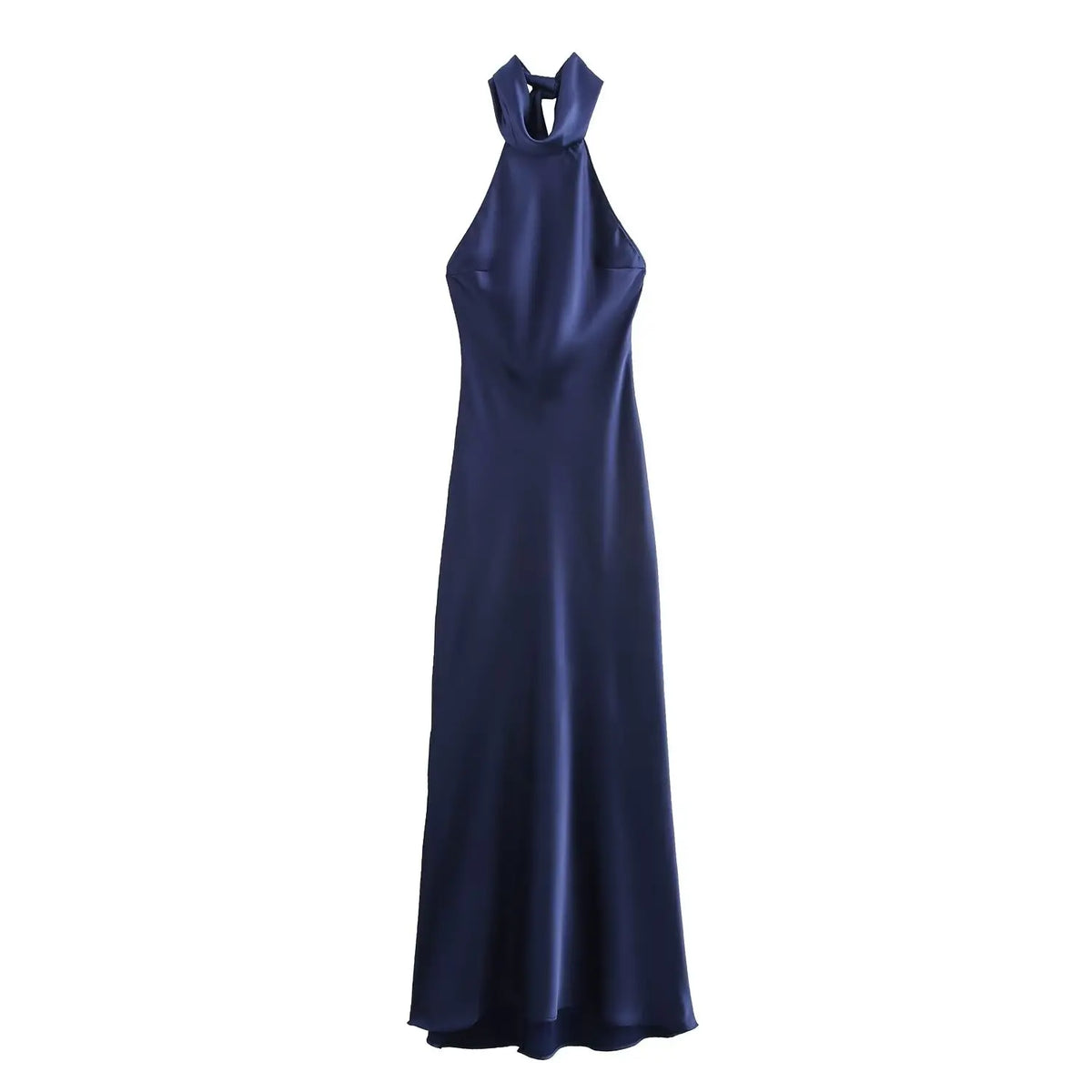 Halter Neck Ruched Bust Satin Column Maxi Dress