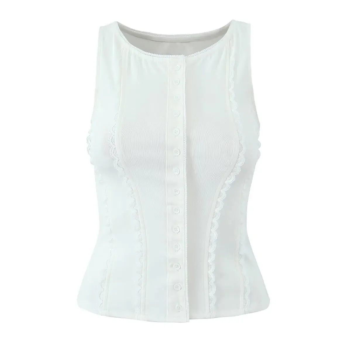 Red White Slim Tank Top Women Sleeveless O Neck Lace Spliced Summer Crop Top Streetwear ropa de mujer