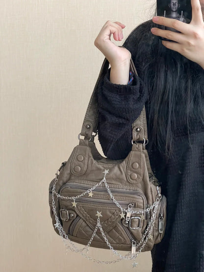 Cool Women Shoulder Bags Y2K Bag Luxury Leather Crossbody Bag Solid Color Messenger Bag Purse Hobos Handbags bolsa
