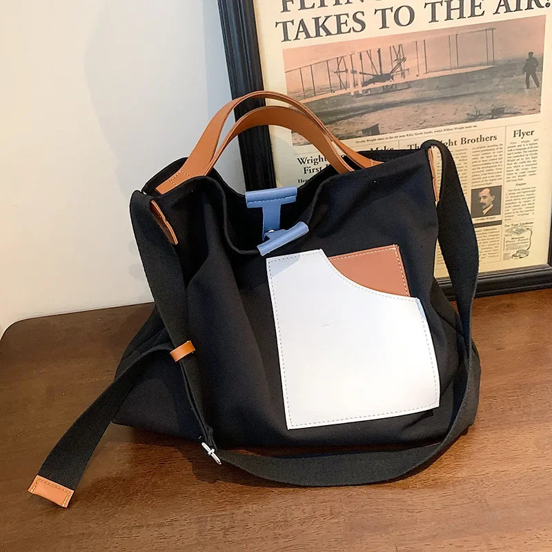 Ladies' Large Capacity Tote Bag Hand-held Canvas Shoulder Bag Young Fashion Versatile Casual Crossbody Bag