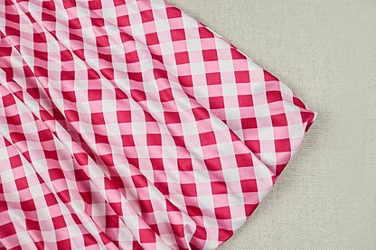 Cute Pink Checkered Mini Dress Square Neck Sleeveless Slim Waist Ruched Bubble Hem A-Line Summer Short Dress for Women