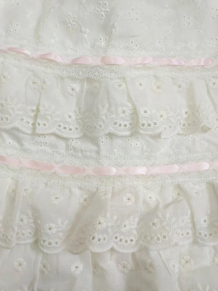 Cotton Shorts Skirt Women Lace Embroidery Elastic Waist Cute Mini Cake Skirt for Sweet Girls Lolita Style Kawaii Clothes