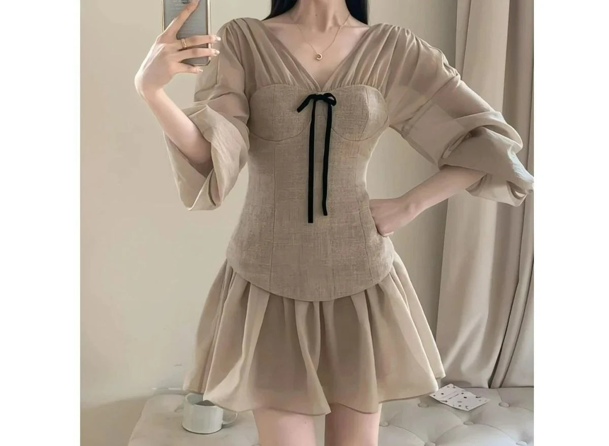 New High-End Elegant V-Neck Waist-Cinching Dress Gentle Style Stunning Slimming A-Line Dress for Women