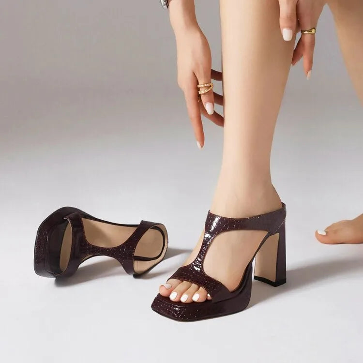 Shoes Ladies' Slippers Square Toe Big Size Low Women Heels High Block Rubber Rome Fabric Slides PU Hoof Shoes Square heel Womens