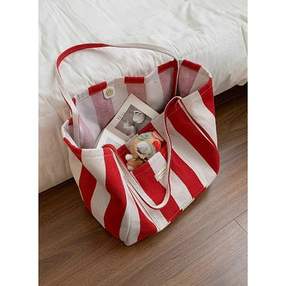 Checkered Canvas Bag for Women Korean Tote Casual Large Capacity Student Shopping Bags