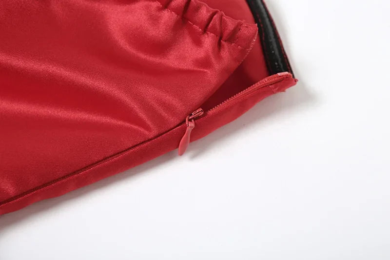 Sexy Red Bow Backless Hollow Out Mini Dress Turtleneck Short Sleeve Pad Shoulder Dresses Evening High Street Party Vestidos