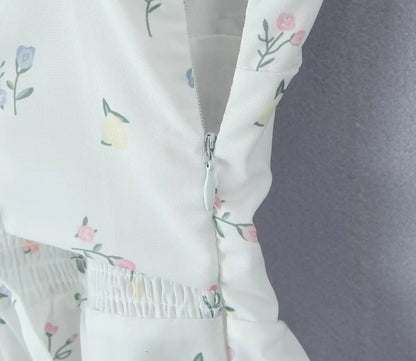 Floral Print Fishbone Slim Sling Mini Dress For Women Sexy Thin Straps Low Waist Holiday Party Summer Dresses Lace Up Back Robe