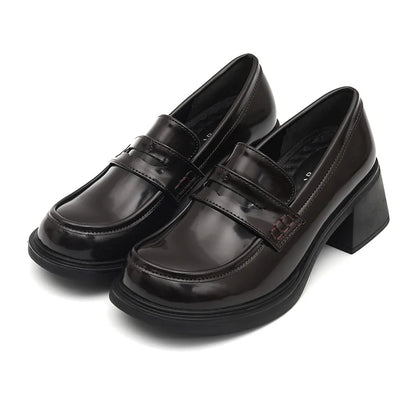 High-heel Patent Pu Leather Jk Uniform Shoes College Style Kawaii Women Loafers Sweet Girls Student Casual Fashion Shoes