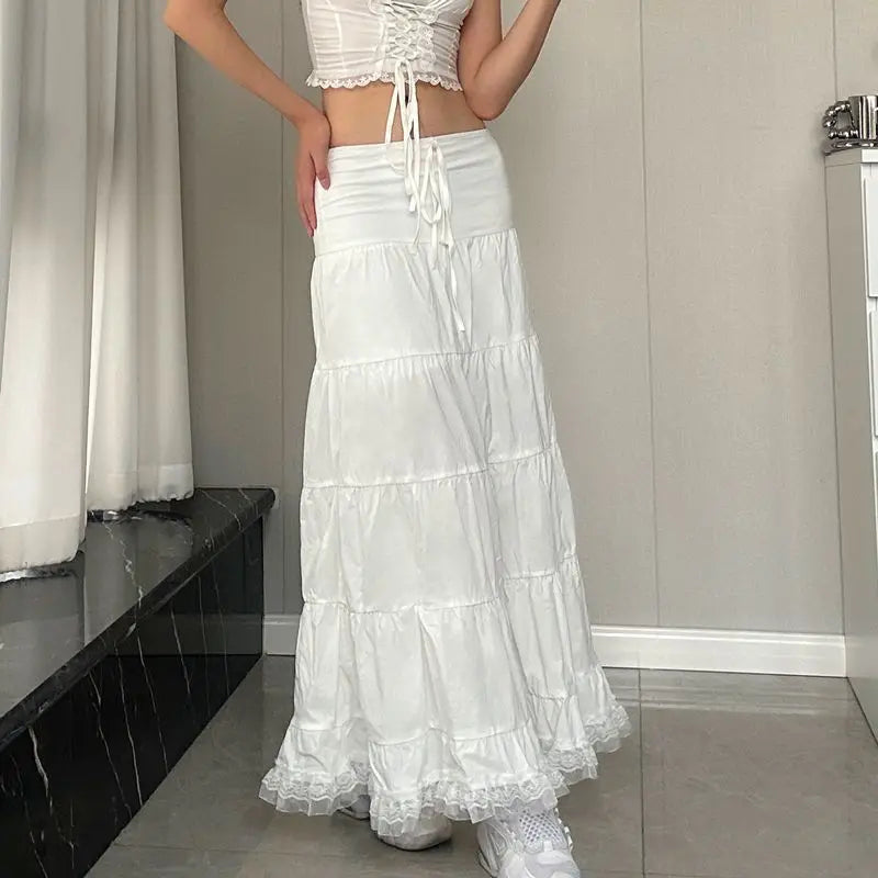 Sweet Hot Girl Sexy Suit for Women's Summer Low Cut Patchwork Straps Top High Waisted Pleated Skirt Two-piece Set Female Clothes